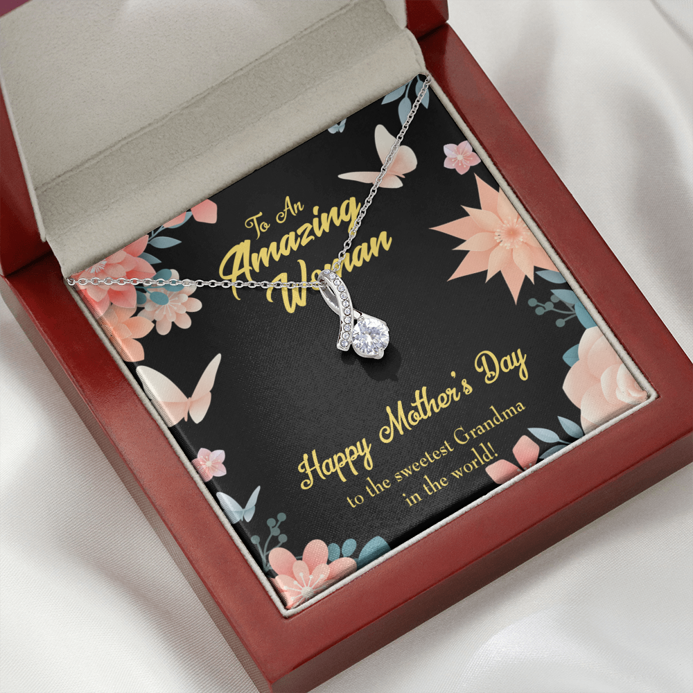 To My Grandmother Sweetest Grandma Alluring Ribbon Necklace Message Card-Express Your Love Gifts