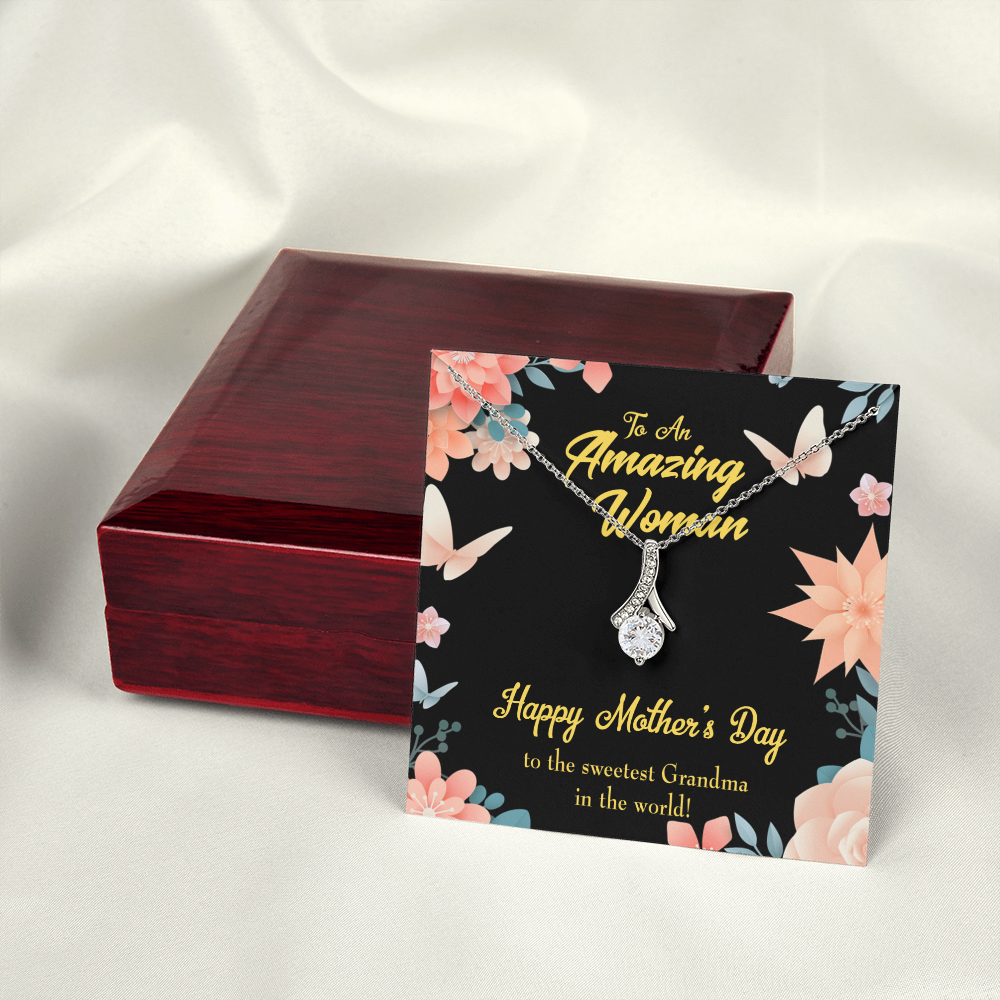 To My Grandmother Sweetest Grandma Alluring Ribbon Necklace Message Card-Express Your Love Gifts