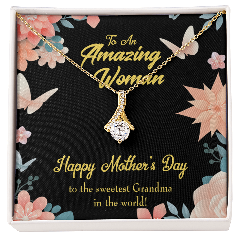 To My Grandmother Sweetest Grandma Alluring Ribbon Necklace Message Card-Express Your Love Gifts