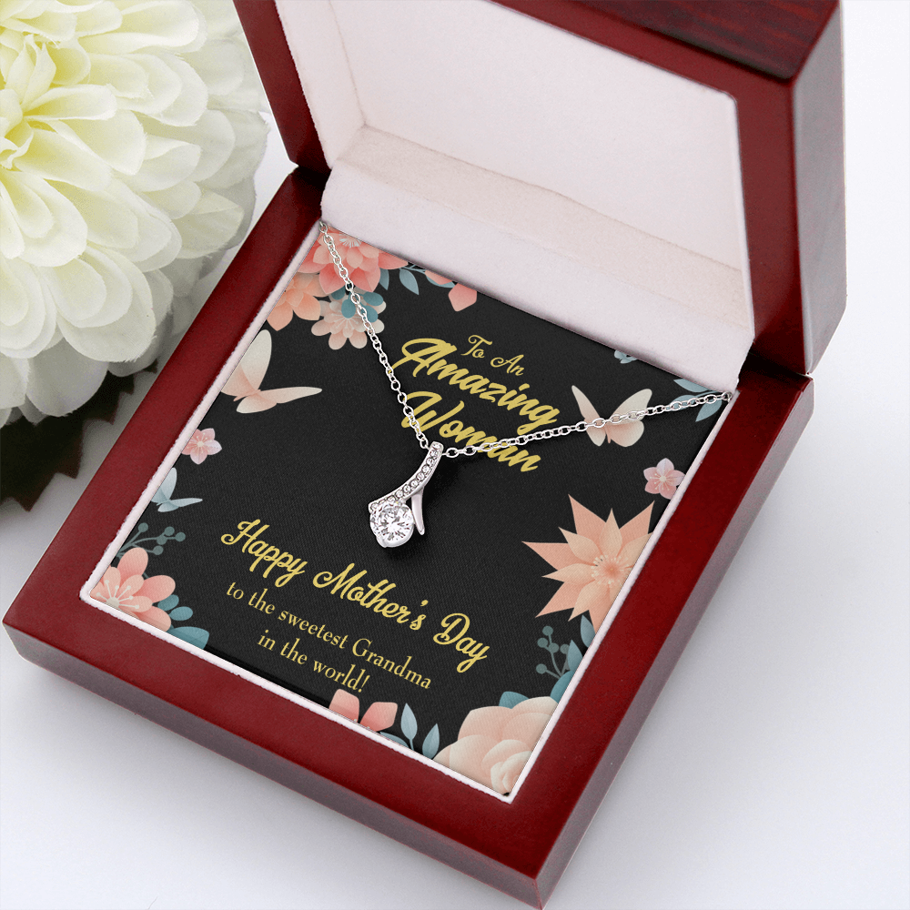 To My Grandmother Sweetest Grandma Alluring Ribbon Necklace Message Card-Express Your Love Gifts