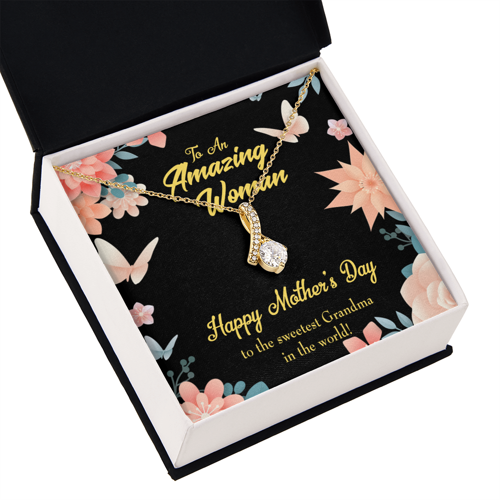 To My Grandmother Sweetest Grandma Alluring Ribbon Necklace Message Card-Express Your Love Gifts