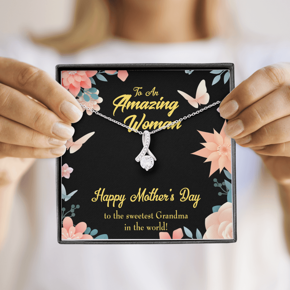 To My Grandmother Sweetest Grandma Alluring Ribbon Necklace Message Card-Express Your Love Gifts