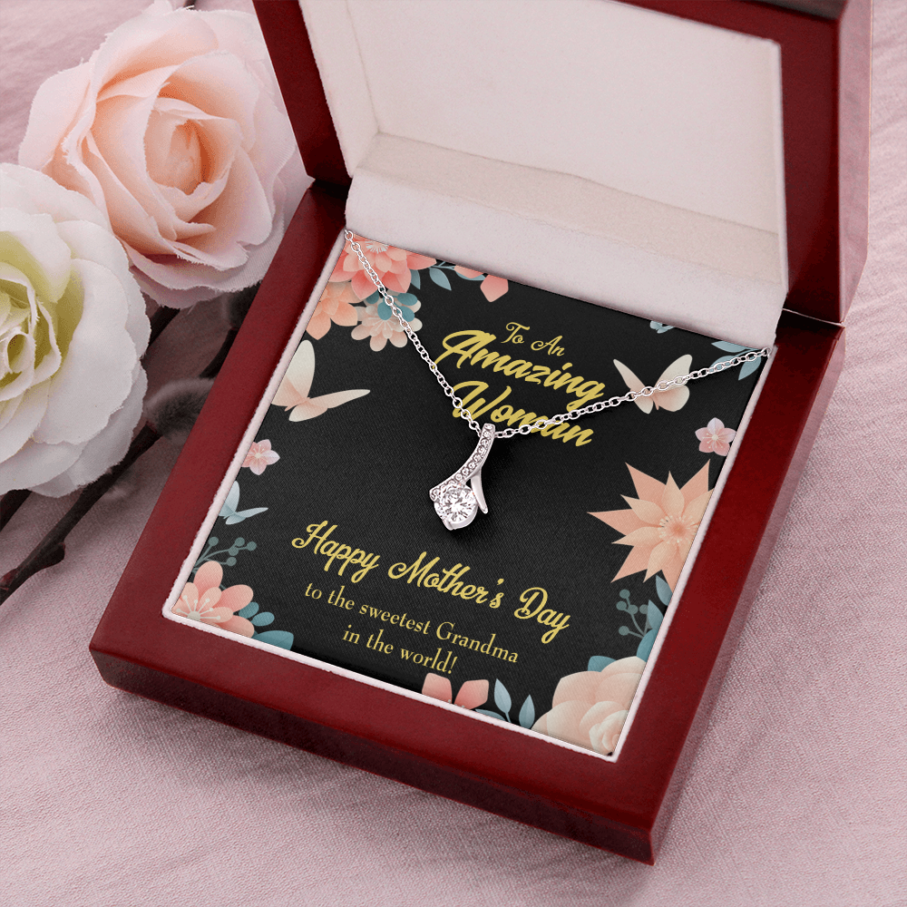 To My Grandmother Sweetest Grandma Alluring Ribbon Necklace Message Card-Express Your Love Gifts