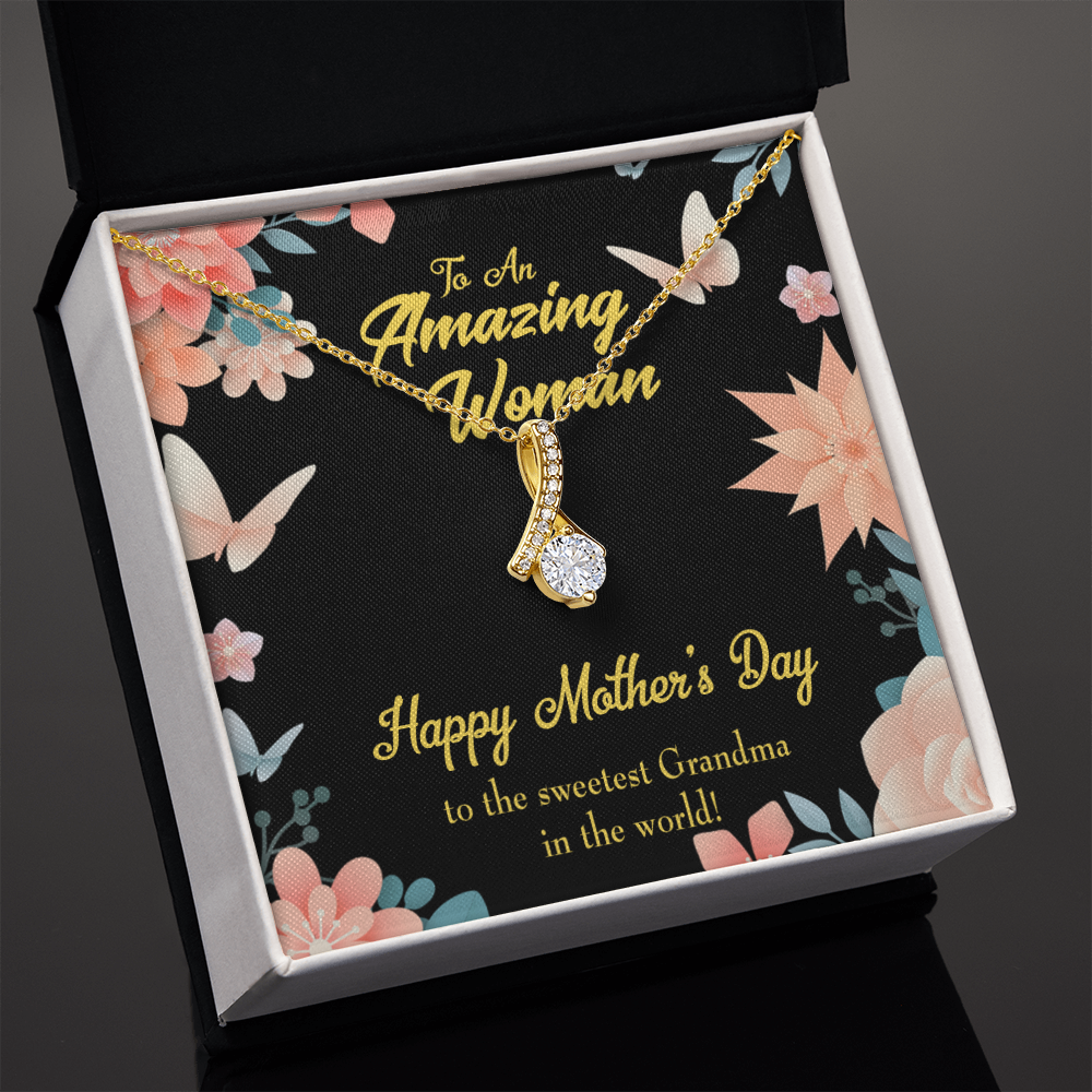 To My Grandmother Sweetest Grandma Alluring Ribbon Necklace Message Card-Express Your Love Gifts