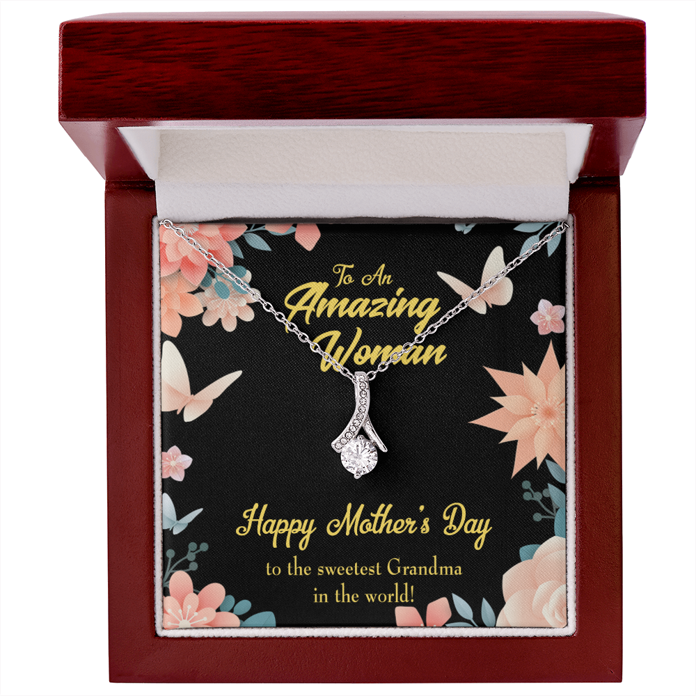 To My Grandmother Sweetest Grandma Alluring Ribbon Necklace Message Card-Express Your Love Gifts