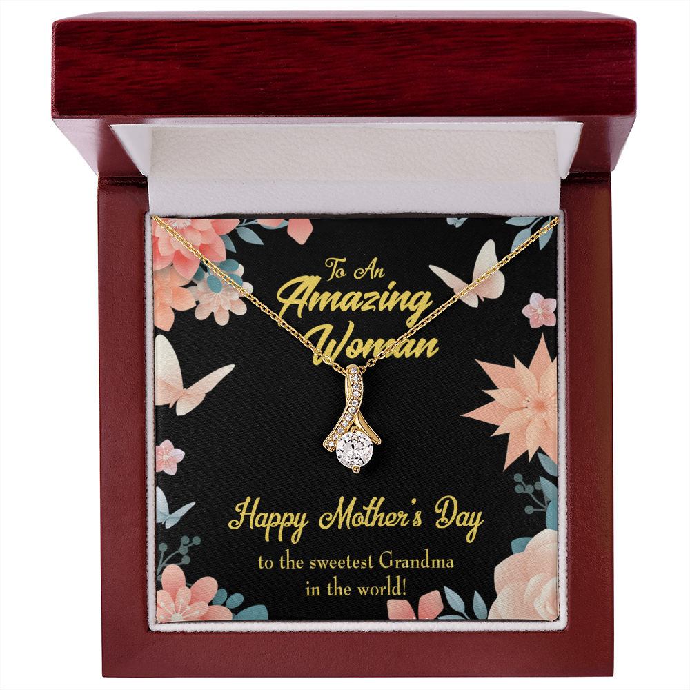 To My Grandmother Sweetest Grandma Alluring Ribbon Necklace Message Card-Express Your Love Gifts