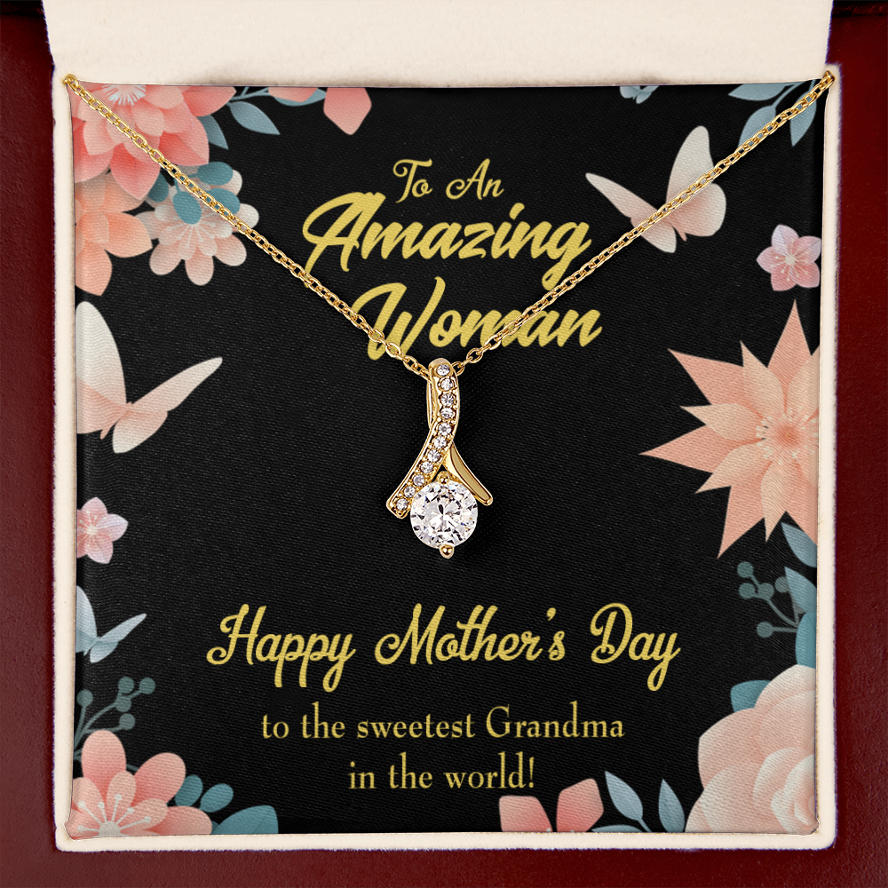 To My Grandmother Sweetest Grandma Alluring Ribbon Necklace Message Card-Express Your Love Gifts