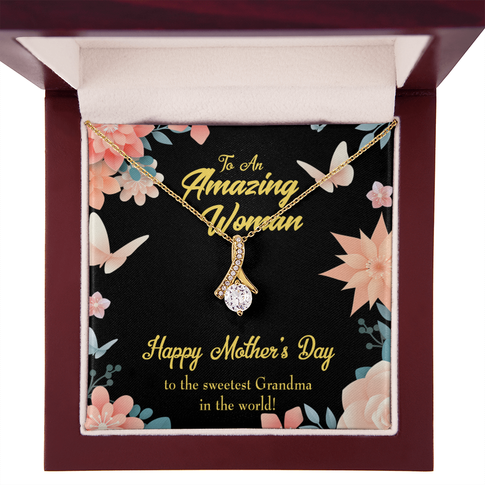 To My Grandmother Sweetest Grandma Alluring Ribbon Necklace Message Card-Express Your Love Gifts