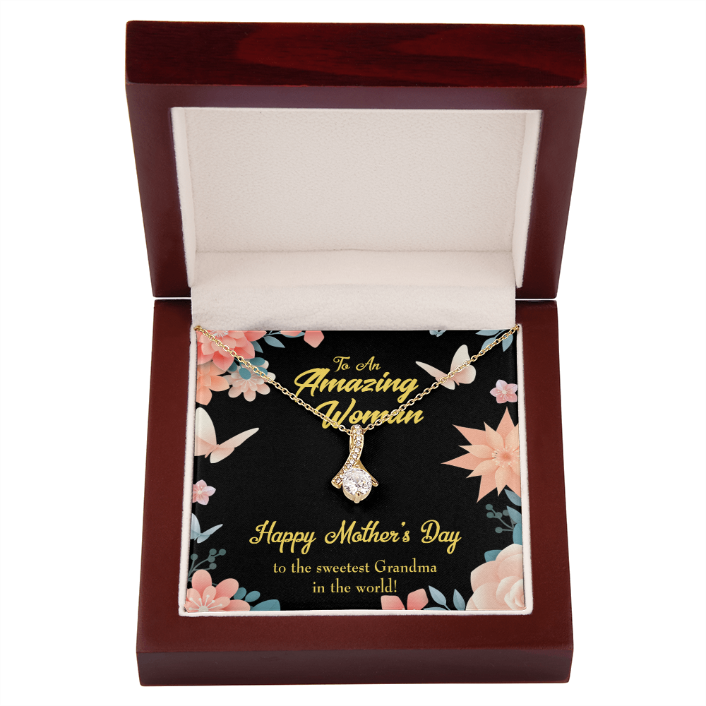 To My Grandmother Sweetest Grandma Alluring Ribbon Necklace Message Card-Express Your Love Gifts