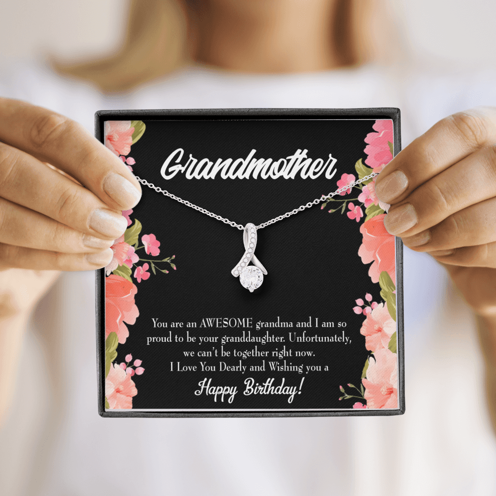 To My Grandmother You Are Awesome Birthday Alluring Ribbon Necklace Message Card-Express Your Love Gifts