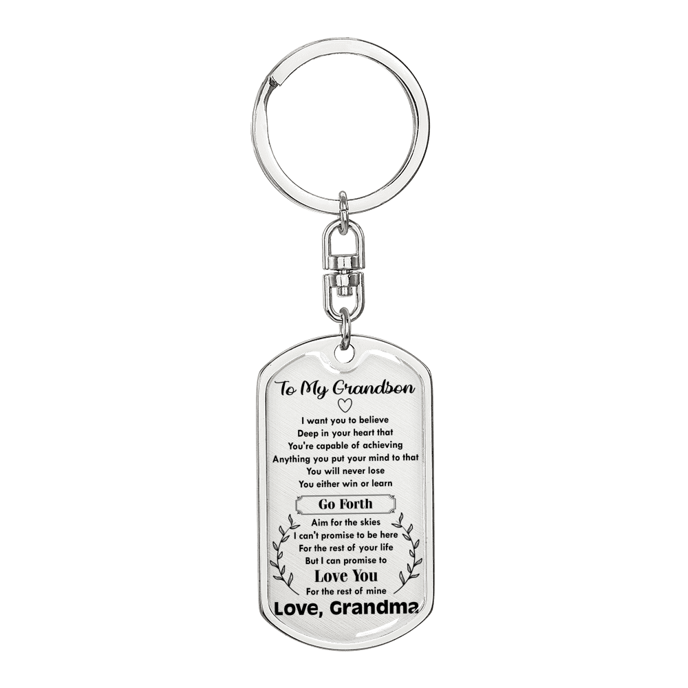 To My Grandson Capable Of Achieving Keychain Stainless Steel or 18k Gold Dog Tag Keyring-Express Your Love Gifts