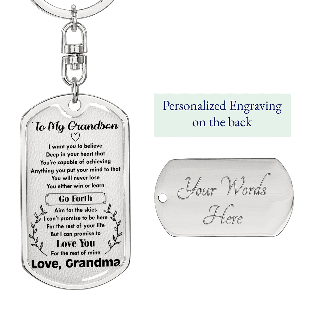 To My Grandson Capable Of Achieving Keychain Stainless Steel or 18k Gold Dog Tag Keyring-Express Your Love Gifts