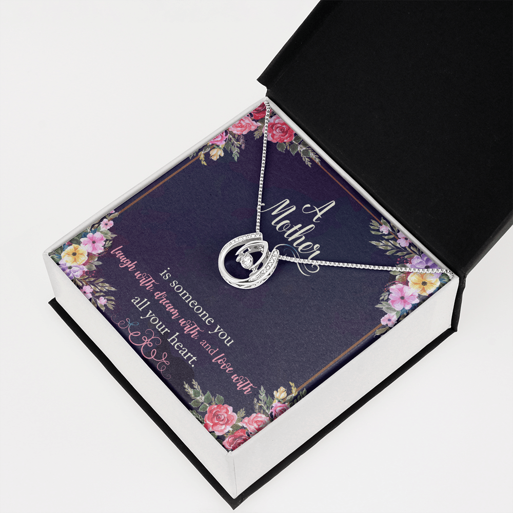 To My Mom A Mother is Someone You Laugh With Lucky Horseshoe Necklace Message Card 14k w CZ Crystals-Express Your Love Gifts