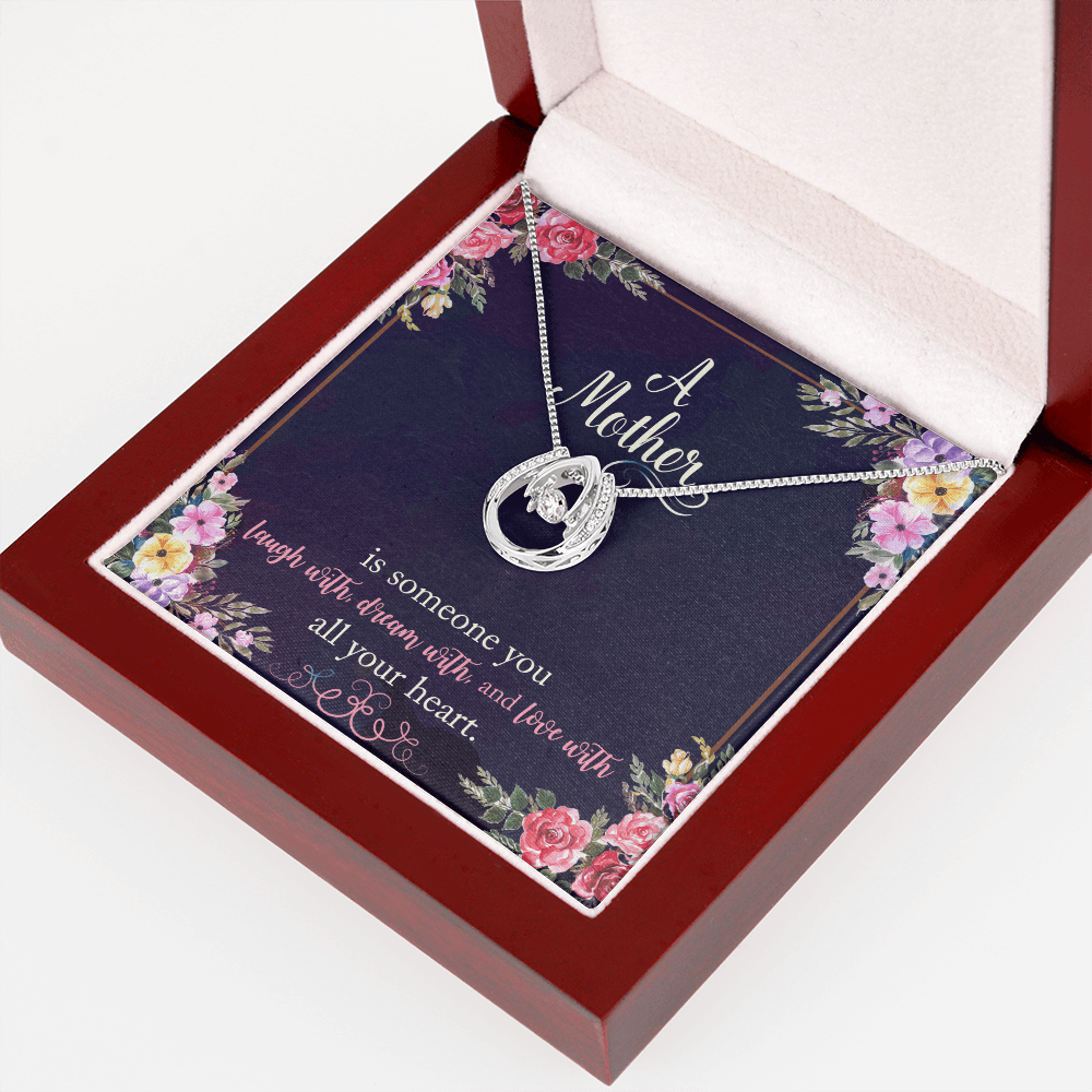 To My Mom A Mother is Someone You Laugh With Lucky Horseshoe Necklace Message Card 14k w CZ Crystals-Express Your Love Gifts