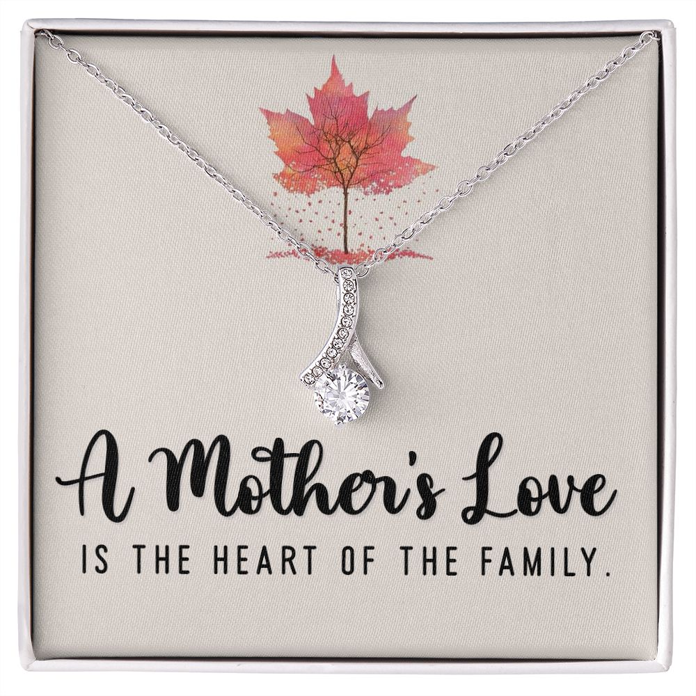 To My Mom A Mothers Love is The Heart of The Family Alluring Ribbon Necklace Message Card-Express Your Love Gifts