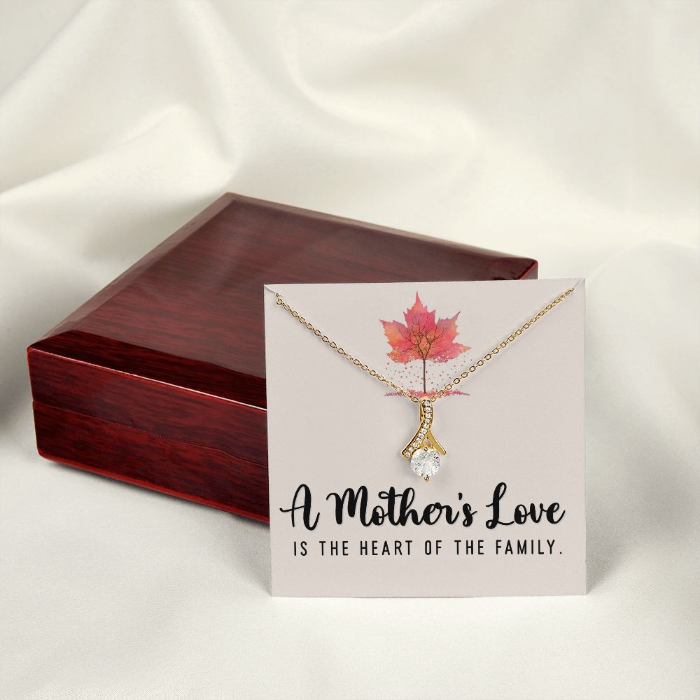 To My Mom A Mothers Love is The Heart of The Family Alluring Ribbon Necklace Message Card-Express Your Love Gifts