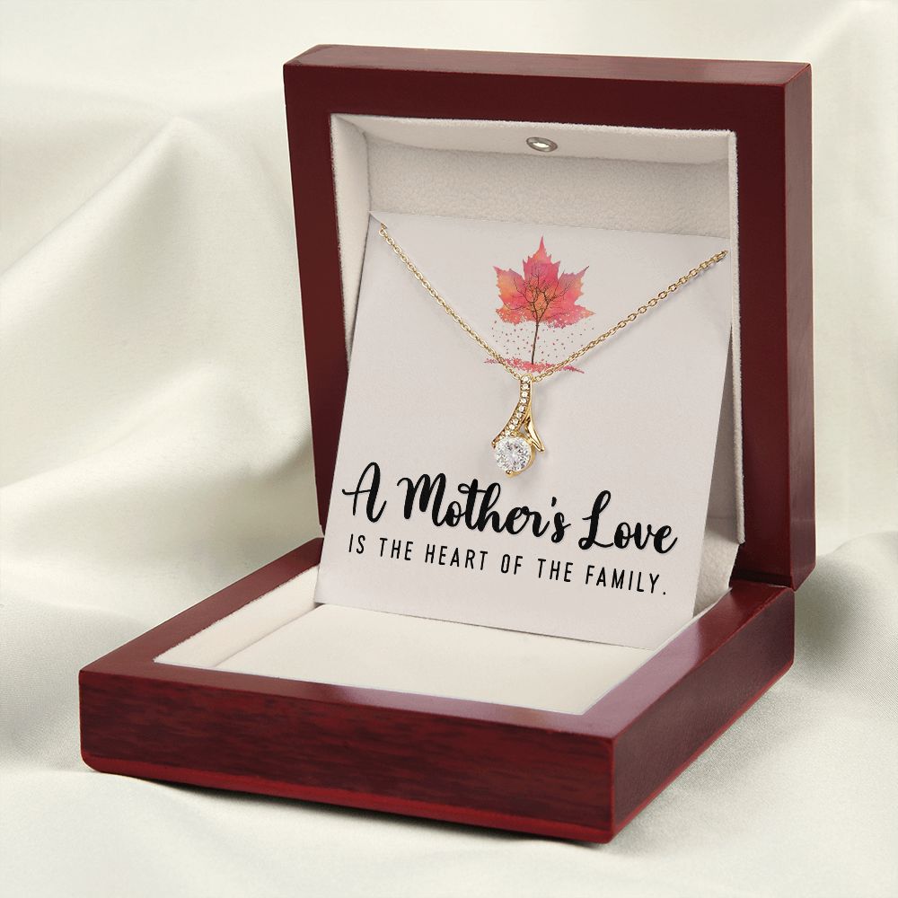 To My Mom A Mothers Love is The Heart of The Family Alluring Ribbon Necklace Message Card-Express Your Love Gifts