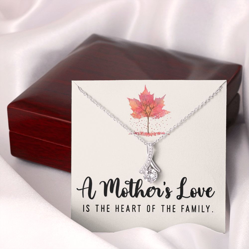 To My Mom A Mothers Love is The Heart of The Family Alluring Ribbon Necklace Message Card-Express Your Love Gifts