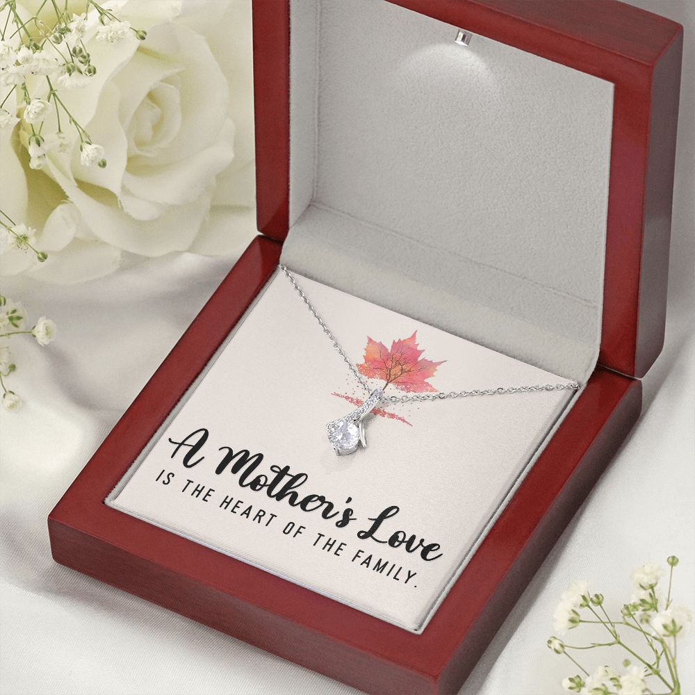 To My Mom A Mothers Love is The Heart of The Family Alluring Ribbon Necklace Message Card-Express Your Love Gifts