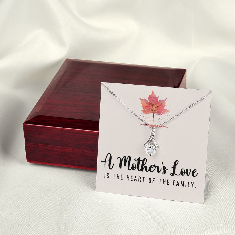 To My Mom A Mothers Love is The Heart of The Family Alluring Ribbon Necklace Message Card-Express Your Love Gifts