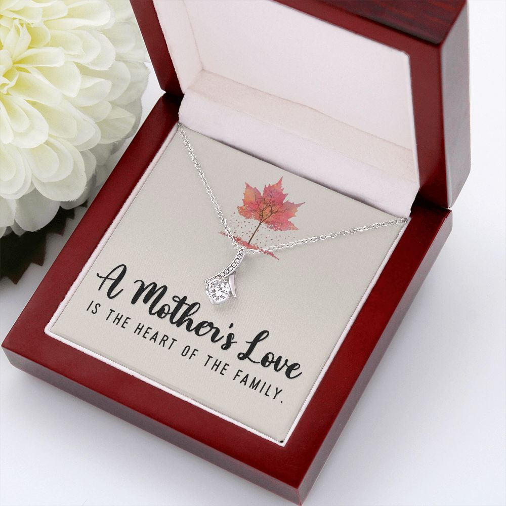 To My Mom A Mothers Love is The Heart of The Family Alluring Ribbon Necklace Message Card-Express Your Love Gifts