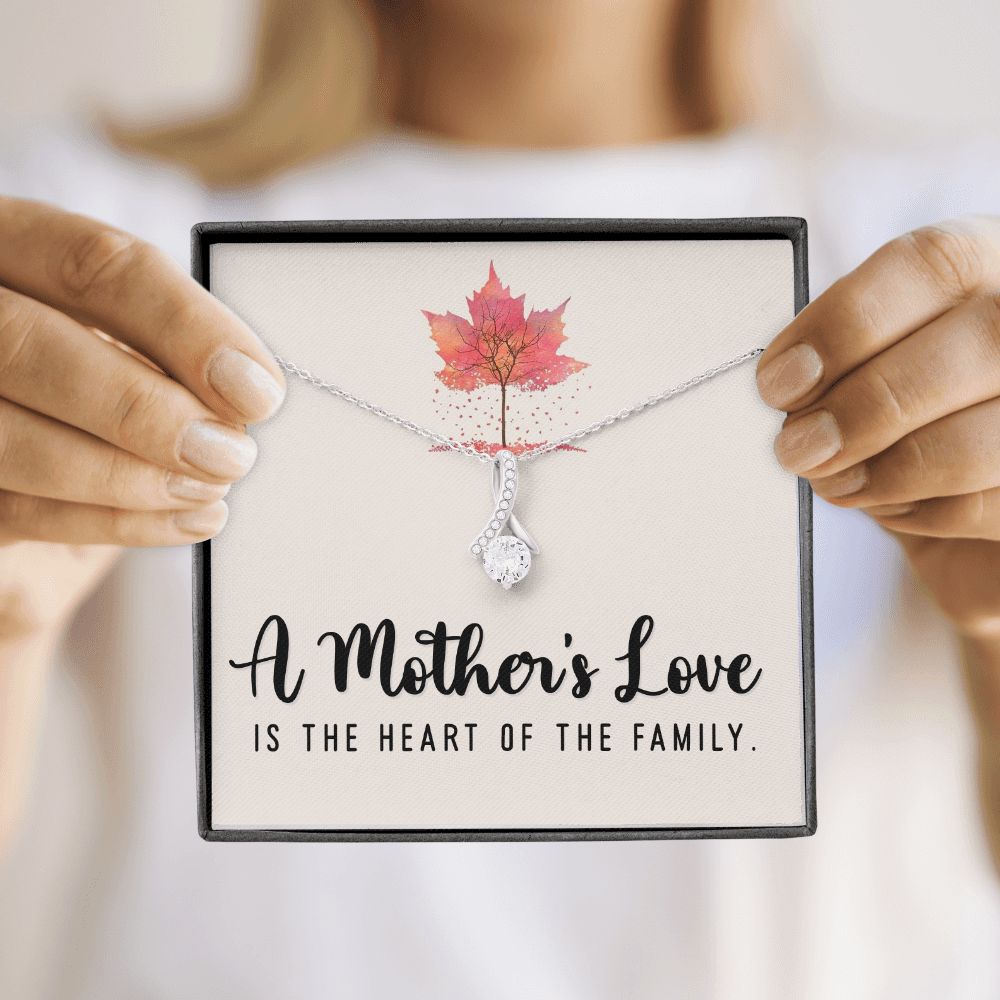 To My Mom A Mothers Love is The Heart of The Family Alluring Ribbon Necklace Message Card-Express Your Love Gifts