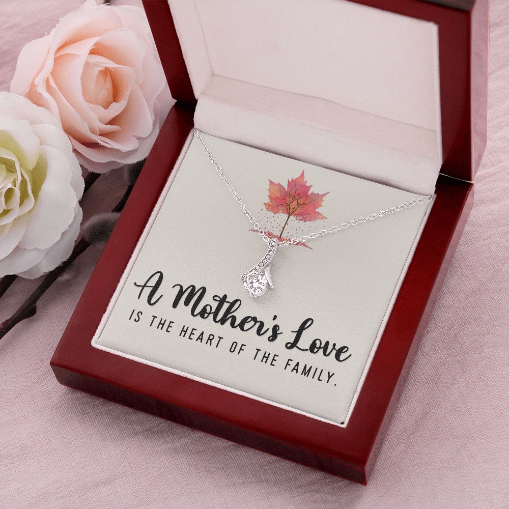 To My Mom A Mothers Love is The Heart of The Family Alluring Ribbon Necklace Message Card-Express Your Love Gifts