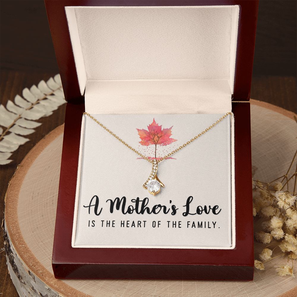 To My Mom A Mothers Love is The Heart of The Family Alluring Ribbon Necklace Message Card-Express Your Love Gifts