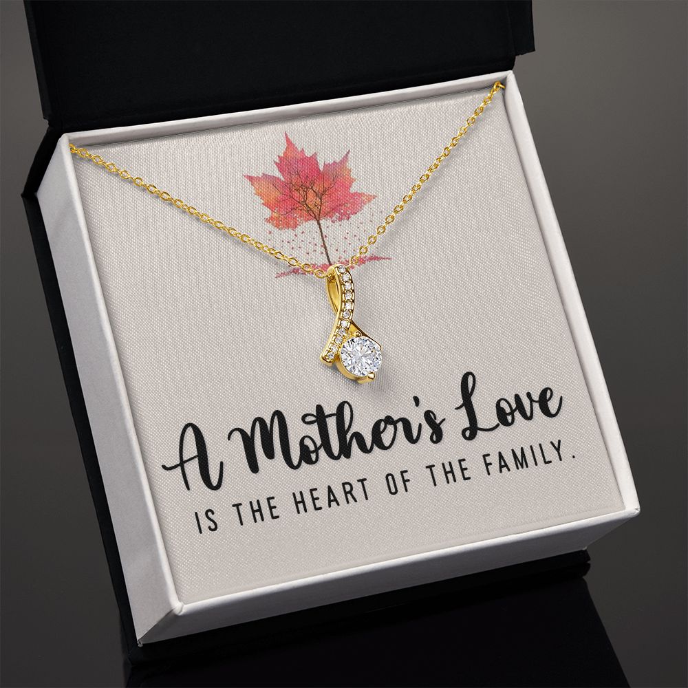 To My Mom A Mothers Love is The Heart of The Family Alluring Ribbon Necklace Message Card-Express Your Love Gifts