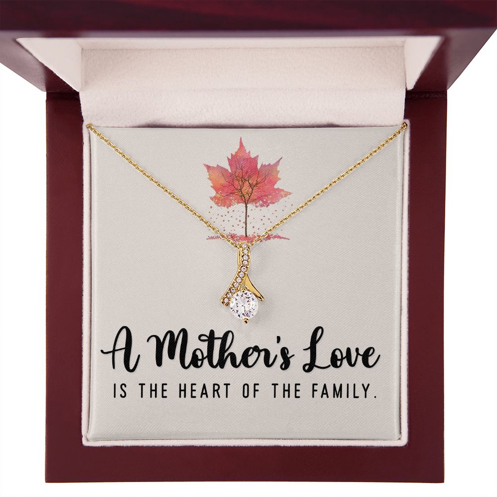 To My Mom A Mothers Love is The Heart of The Family Alluring Ribbon Necklace Message Card-Express Your Love Gifts