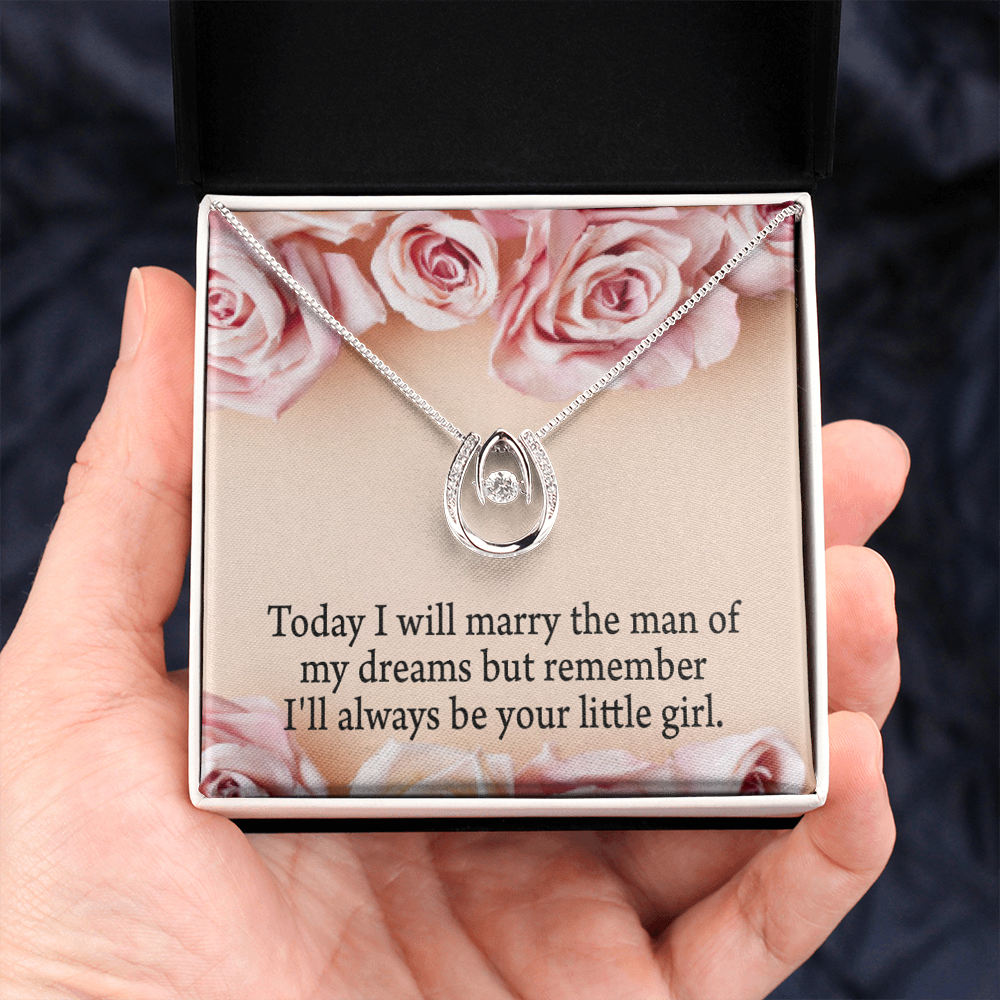 To My Mom Always Your Little Girl Lucky Horseshoe Necklace Message Card 14k w CZ Crystals-Express Your Love Gifts