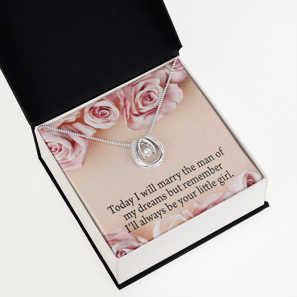 To My Mom Always Your Little Girl Lucky Horseshoe Necklace Message Card 14k w CZ Crystals-Express Your Love Gifts