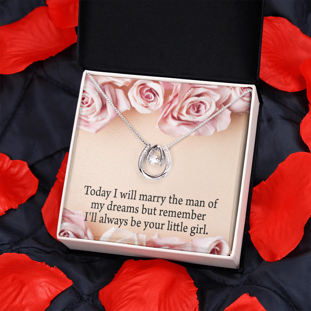 To My Mom Always Your Little Girl Lucky Horseshoe Necklace Message Card 14k w CZ Crystals-Express Your Love Gifts