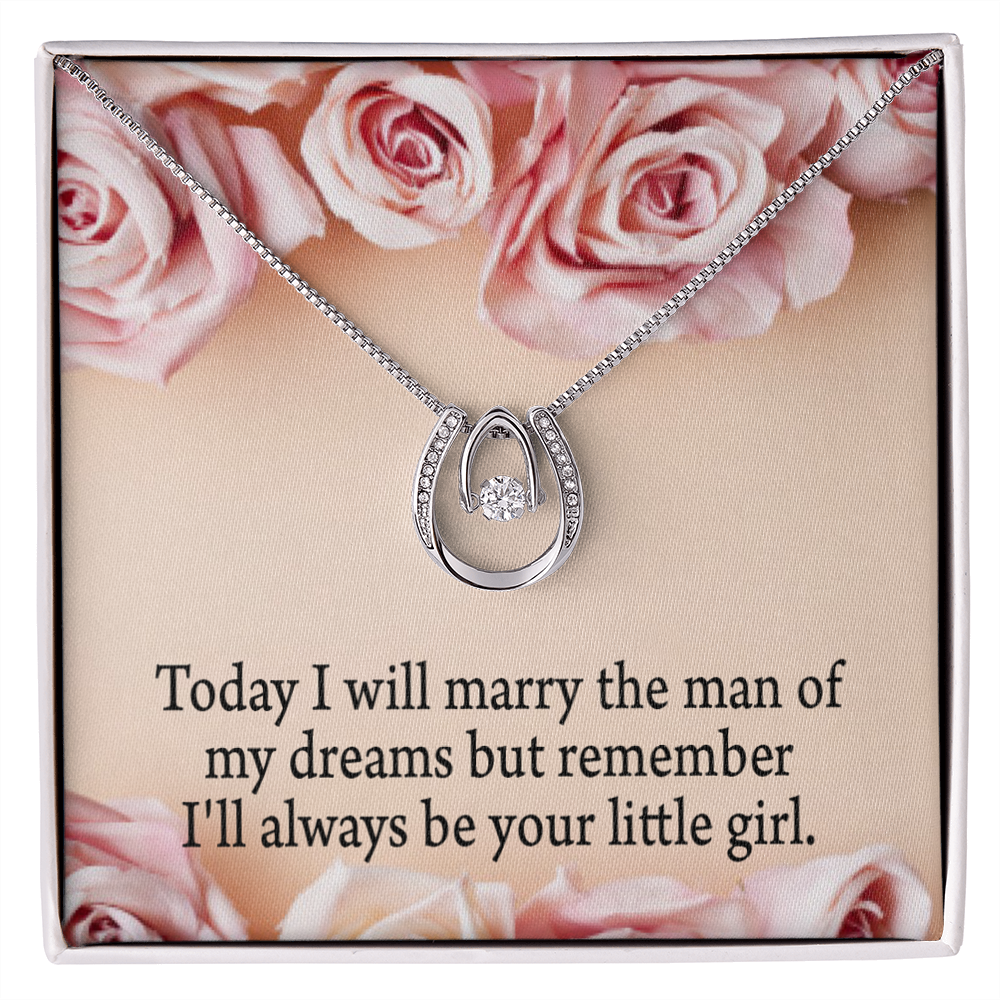 To My Mom Always Your Little Girl Lucky Horseshoe Necklace Message Card 14k w CZ Crystals-Express Your Love Gifts