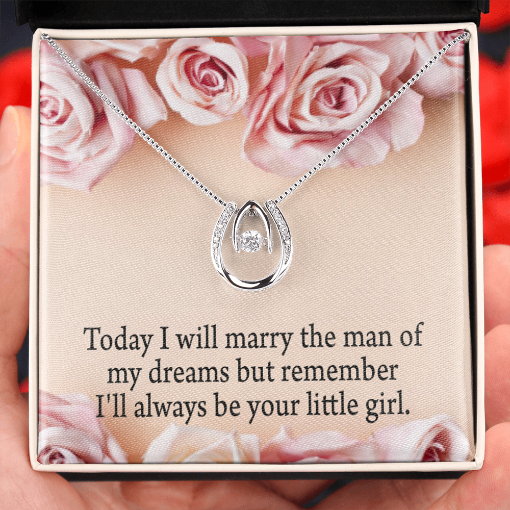 To My Mom Always Your Little Girl Lucky Horseshoe Necklace Message Card 14k w CZ Crystals-Express Your Love Gifts