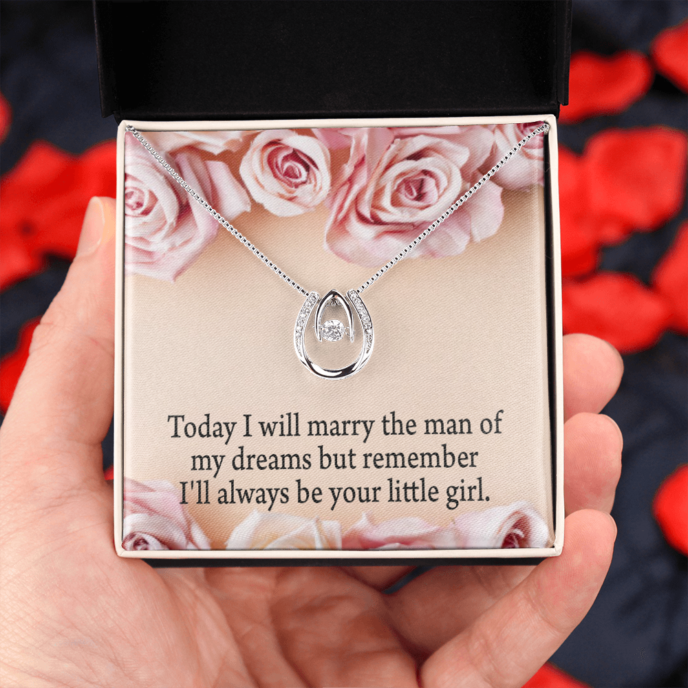 To My Mom Always Your Little Girl Lucky Horseshoe Necklace Message Card 14k w CZ Crystals-Express Your Love Gifts