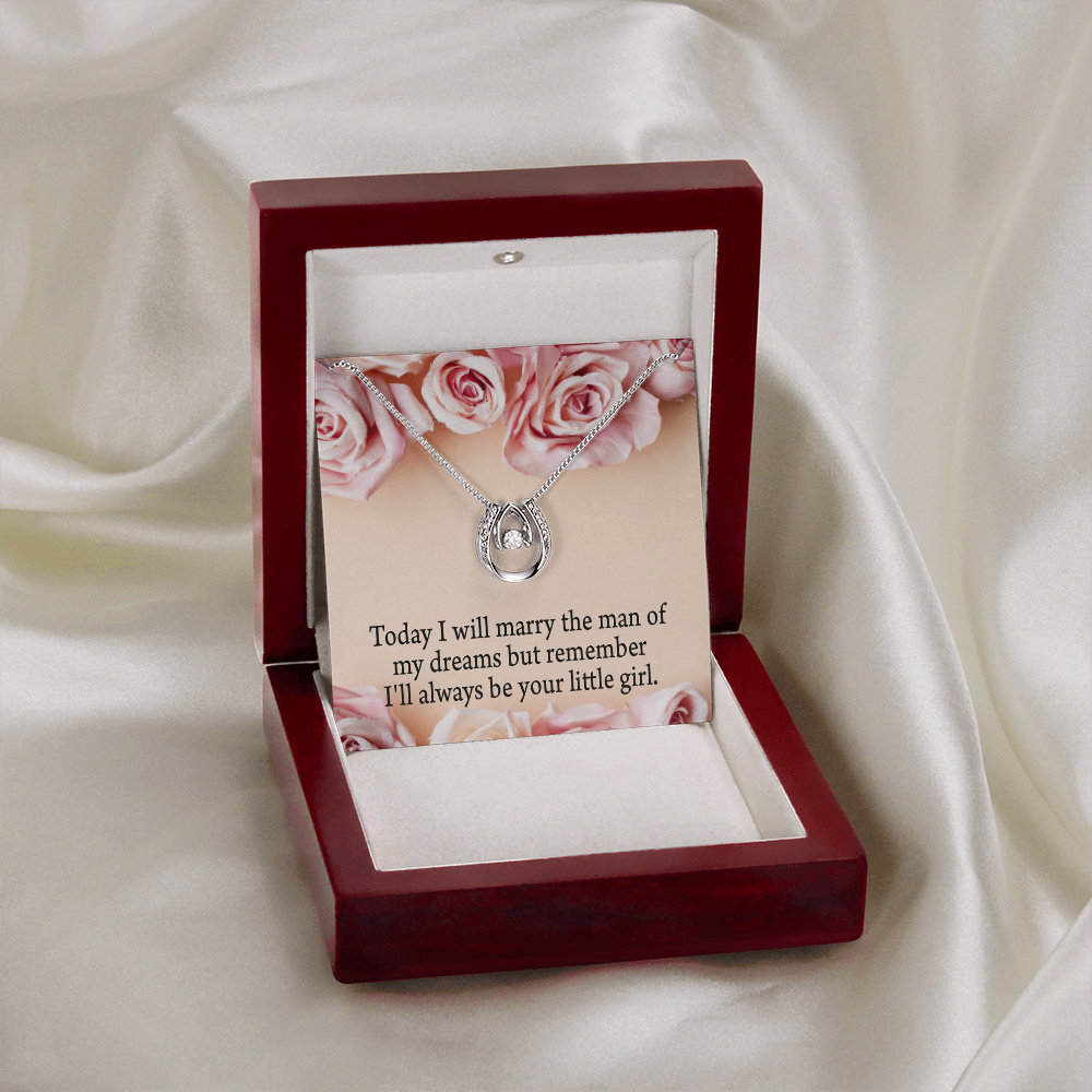 To My Mom Always Your Little Girl Lucky Horseshoe Necklace Message Card 14k w CZ Crystals-Express Your Love Gifts