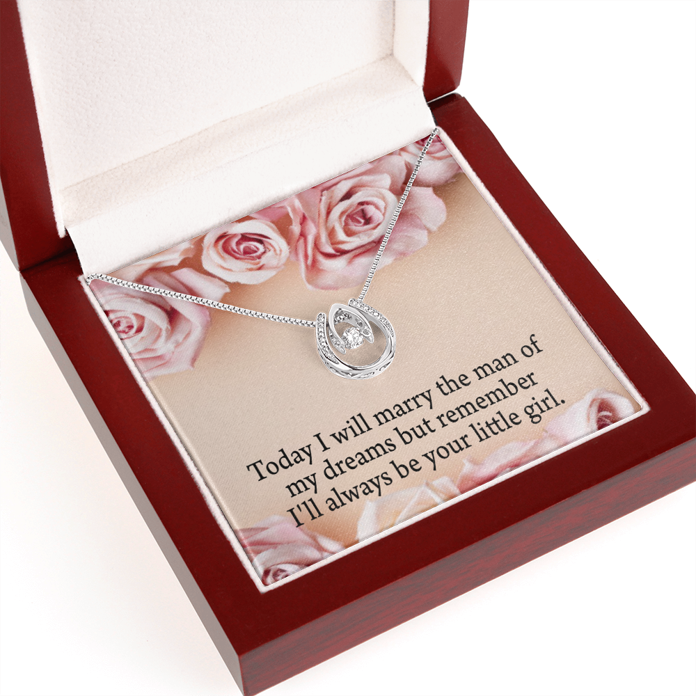 To My Mom Always Your Little Girl Lucky Horseshoe Necklace Message Card 14k w CZ Crystals-Express Your Love Gifts