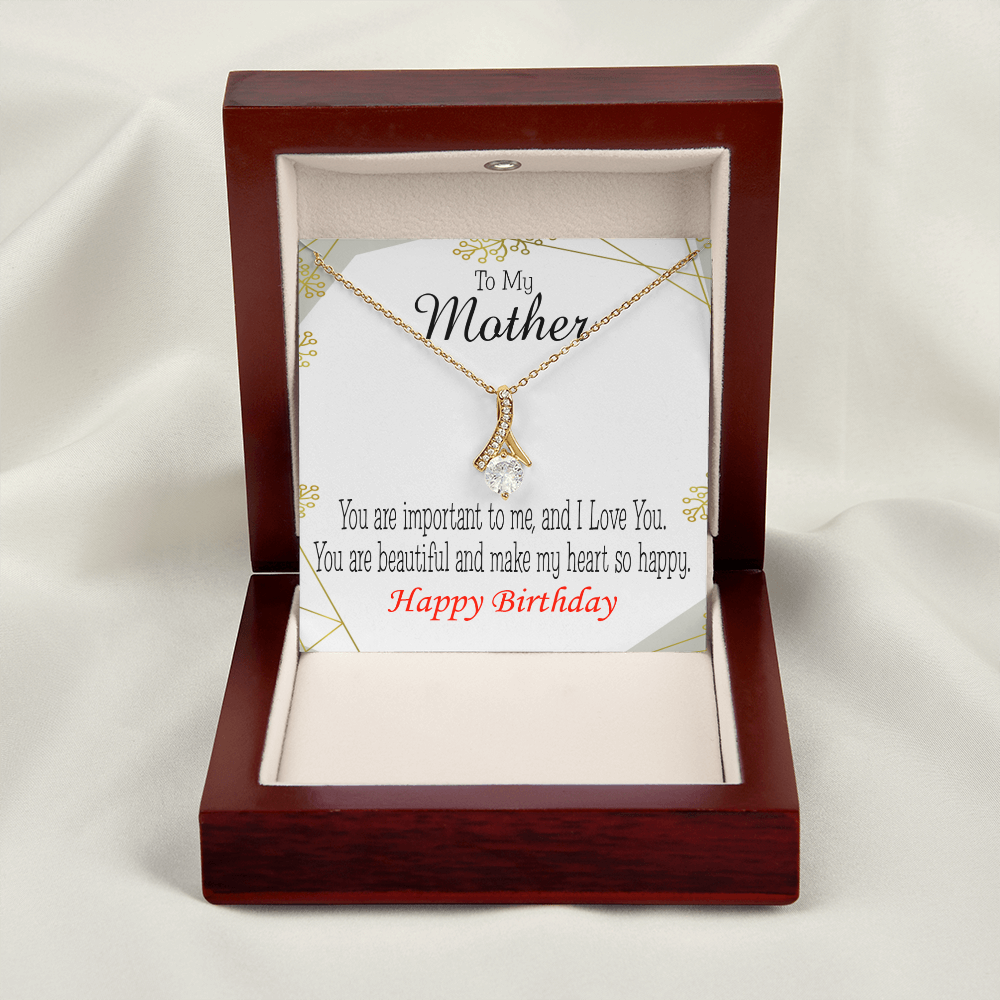 To My Mom Birthday Card Beautiful Lady Mom Alluring Ribbon Necklace Message Card-Express Your Love Gifts