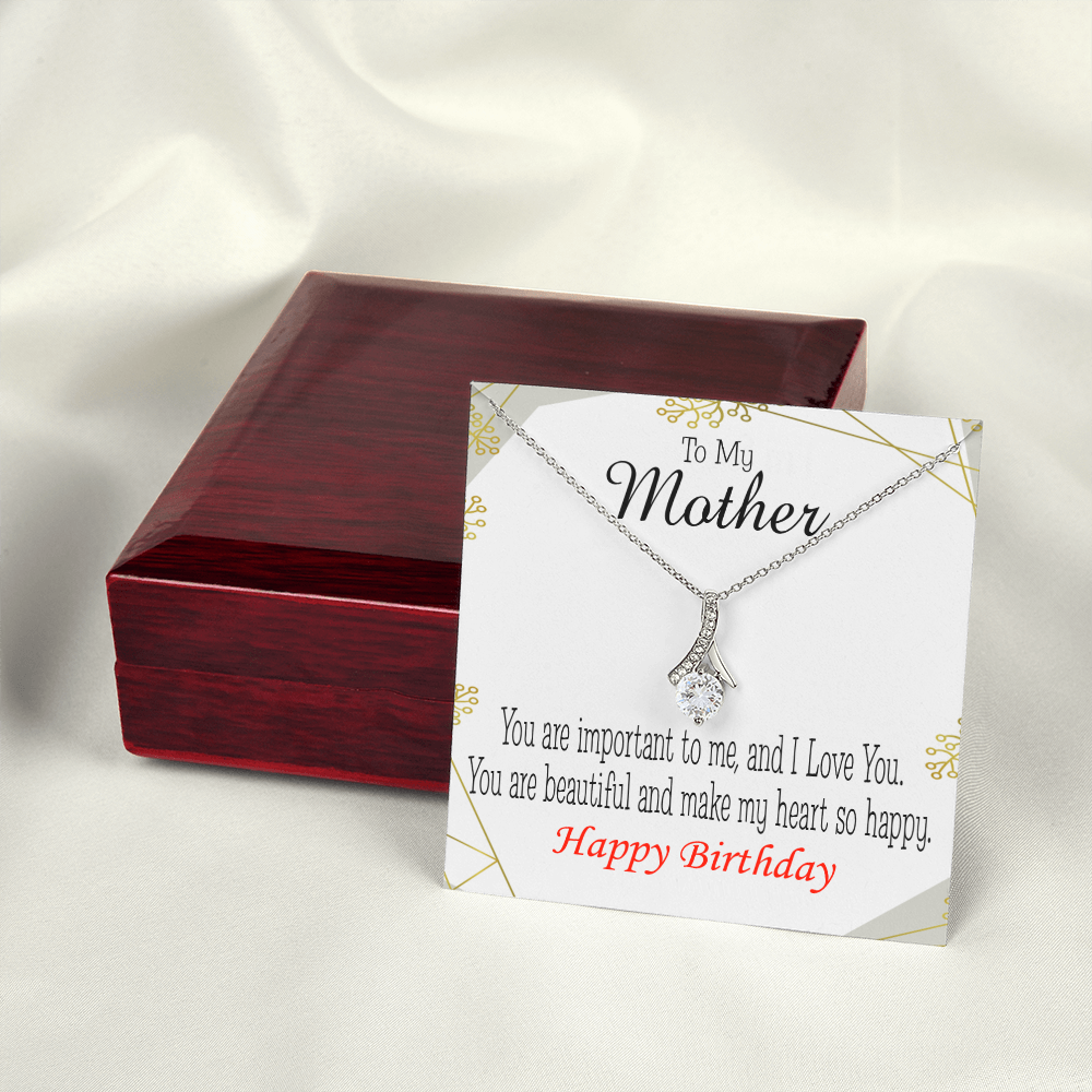 To My Mom Birthday Card Beautiful Lady Mom Alluring Ribbon Necklace Message Card-Express Your Love Gifts