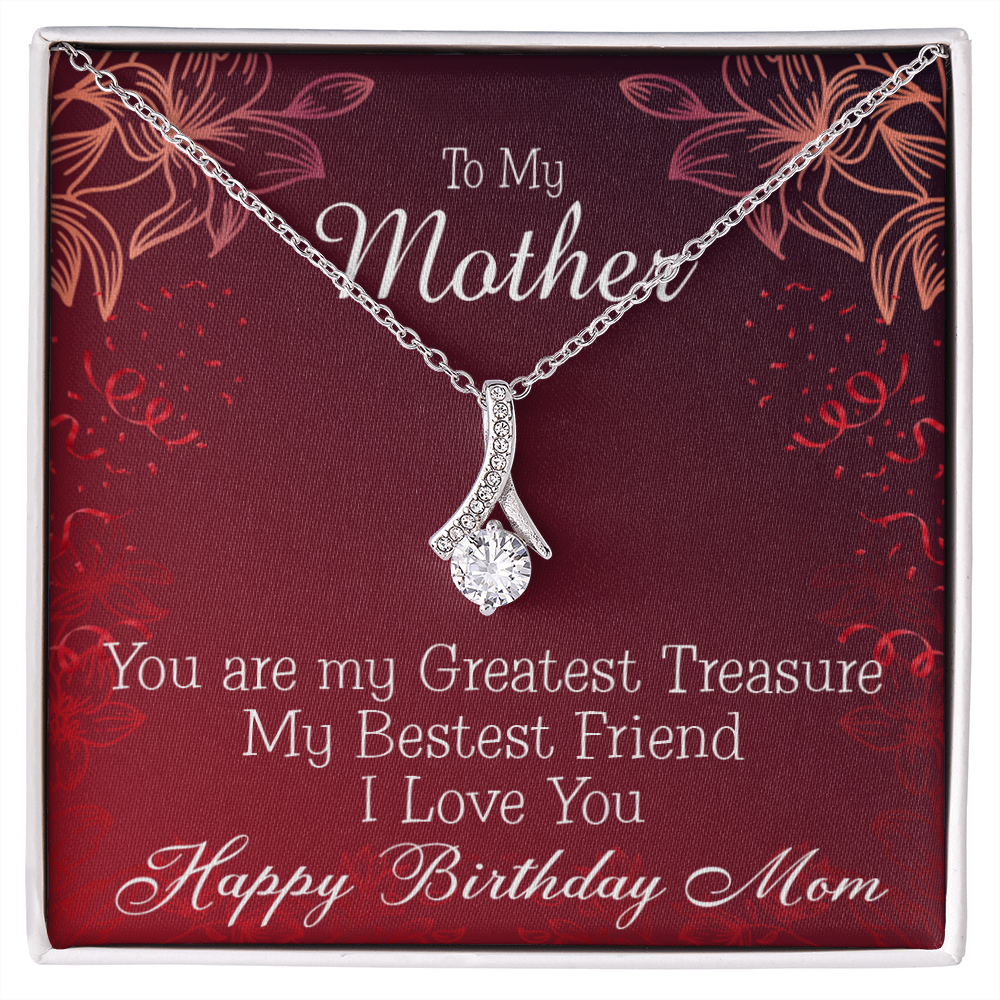 To My Mom Birthday Card Greatest Treasure Alluring Ribbon Necklace Message Card-Express Your Love Gifts