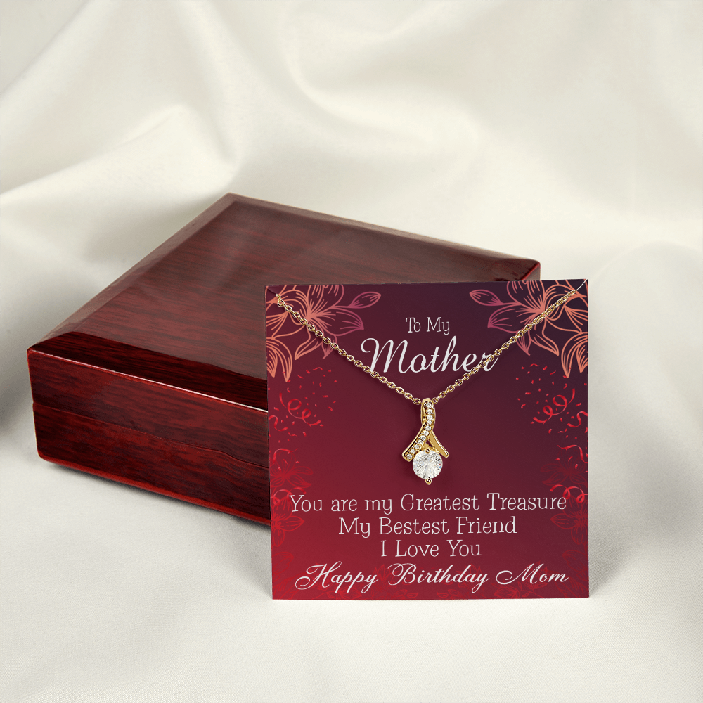 To My Mom Birthday Card Greatest Treasure Alluring Ribbon Necklace Message Card-Express Your Love Gifts