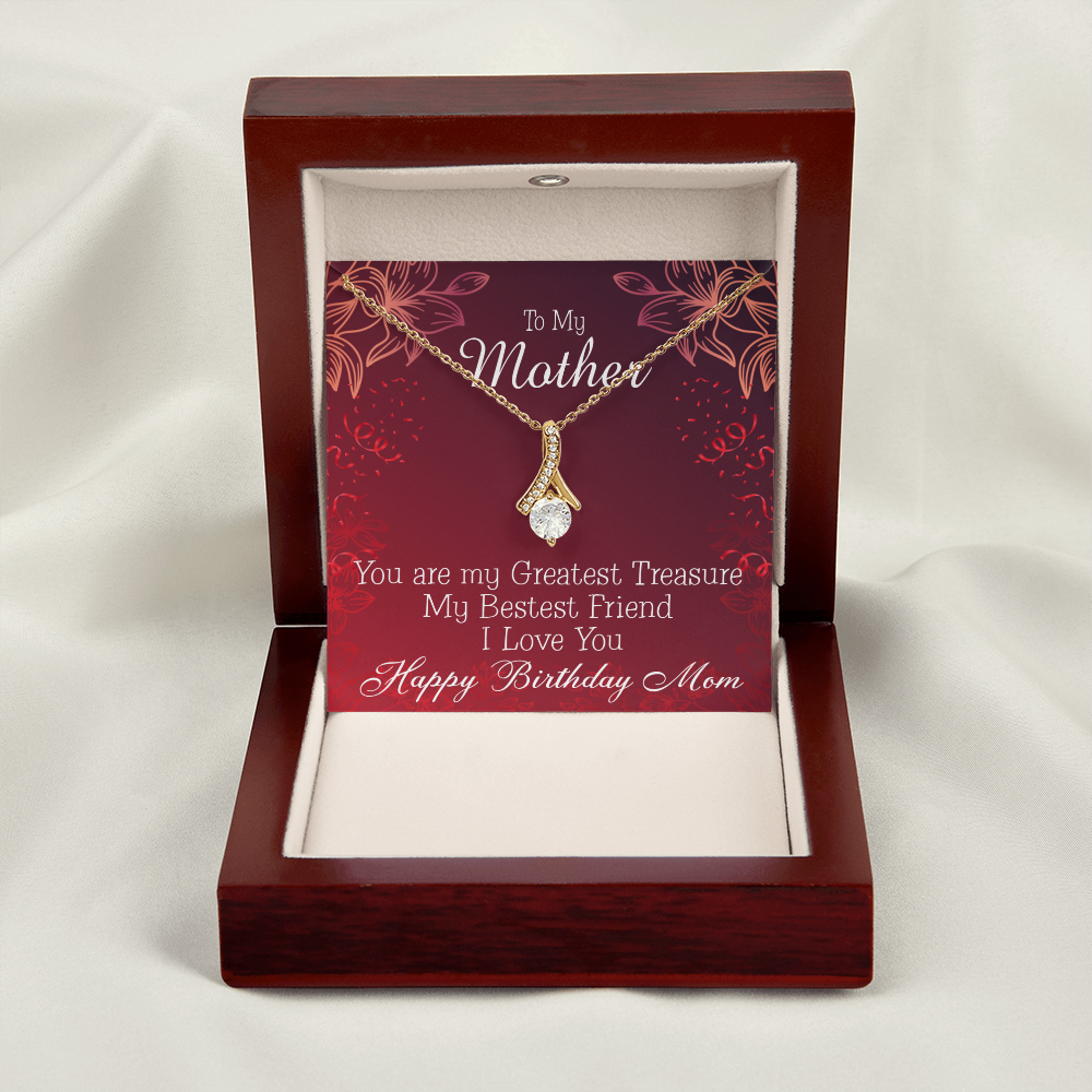 To My Mom Birthday Card Greatest Treasure Alluring Ribbon Necklace Message Card-Express Your Love Gifts