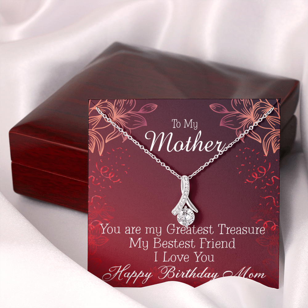 To My Mom Birthday Card Greatest Treasure Alluring Ribbon Necklace Message Card-Express Your Love Gifts