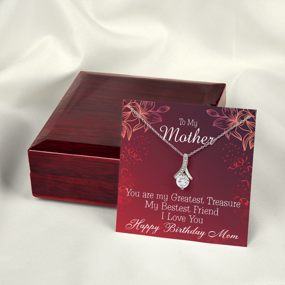 To My Mom Birthday Card Greatest Treasure Alluring Ribbon Necklace Message Card-Express Your Love Gifts