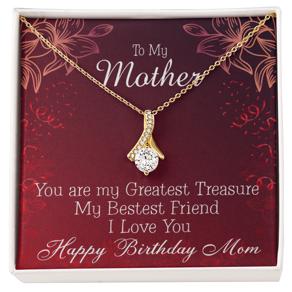 To My Mom Birthday Card Greatest Treasure Alluring Ribbon Necklace Message Card-Express Your Love Gifts