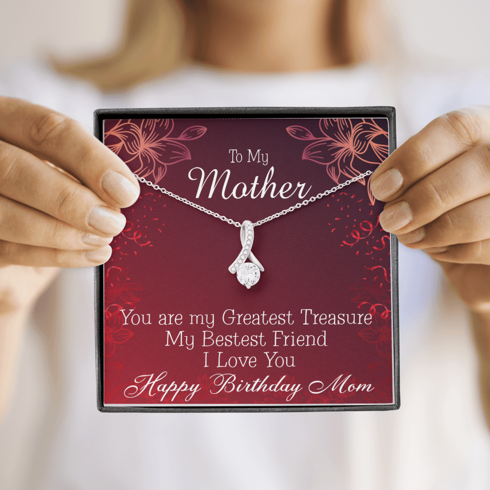 To My Mom Birthday Card Greatest Treasure Alluring Ribbon Necklace Message Card-Express Your Love Gifts