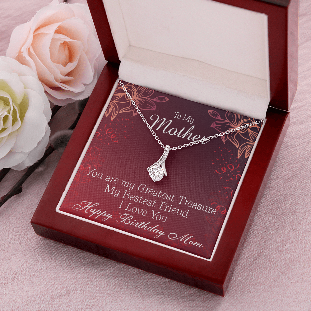 To My Mom Birthday Card Greatest Treasure Alluring Ribbon Necklace Message Card-Express Your Love Gifts