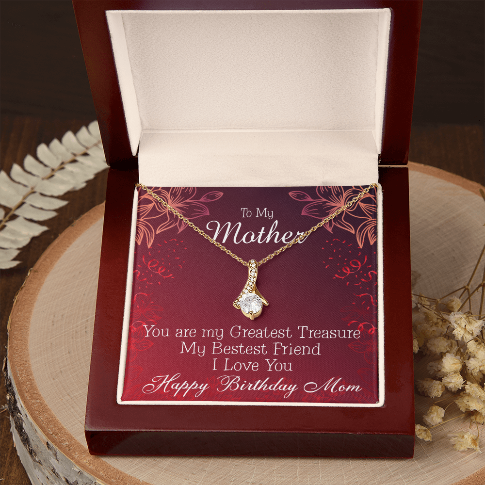 To My Mom Birthday Card Greatest Treasure Alluring Ribbon Necklace Message Card-Express Your Love Gifts