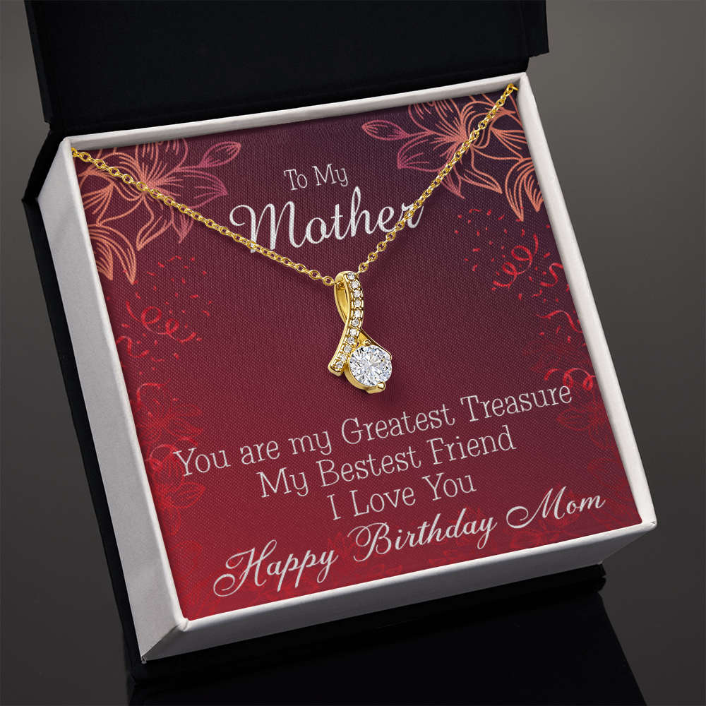 To My Mom Birthday Card Greatest Treasure Alluring Ribbon Necklace Message Card-Express Your Love Gifts